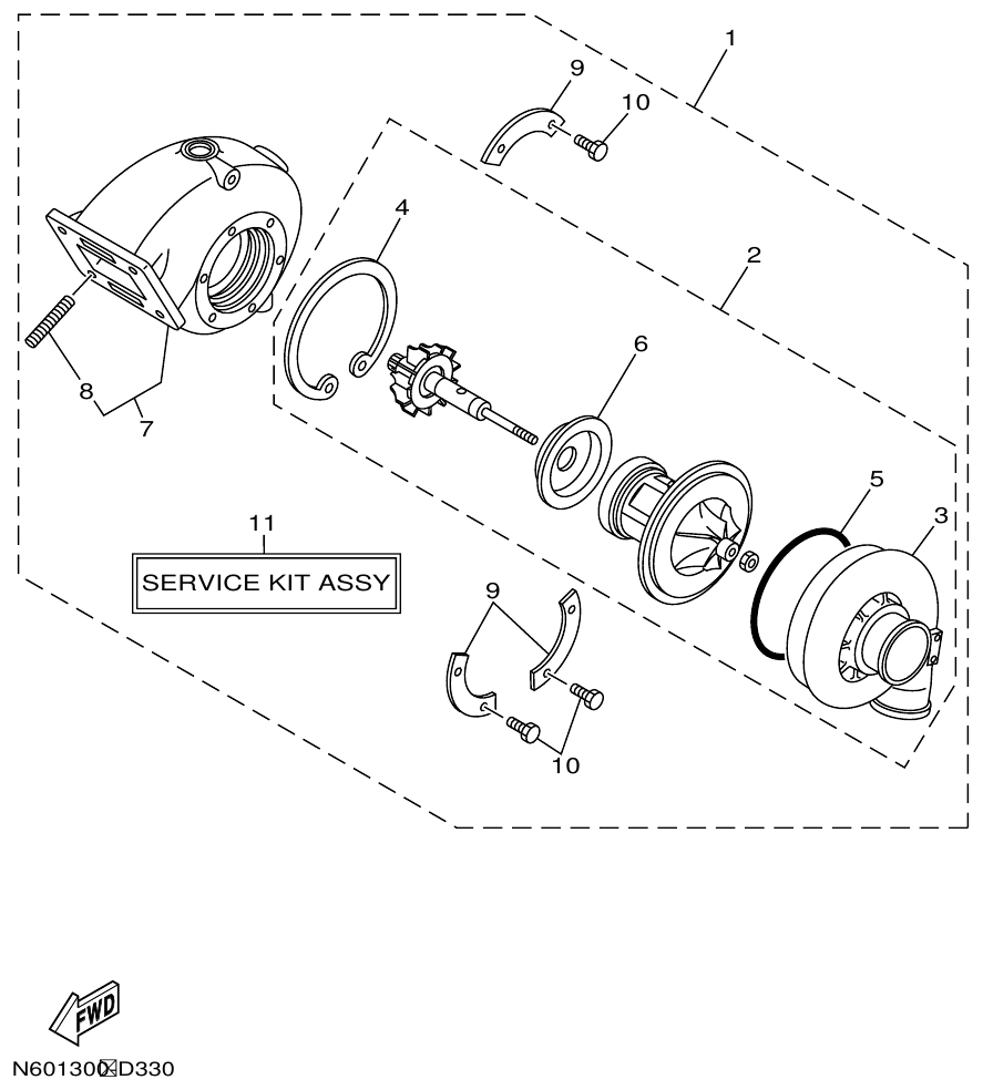 Yamaha ME422STIP2 (N601)STIP1(N611) TURBO SUPERCHARGER ASSY parts diagram